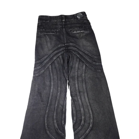 No Faith Studios Heavy Black Wave Wavy Denim Jeans. Bootcut